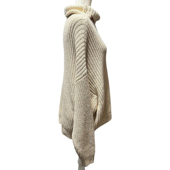Free People Oversized Turtleneck Sweater Cream Textured Knit XS (Oversized) - Picture 4 of 7